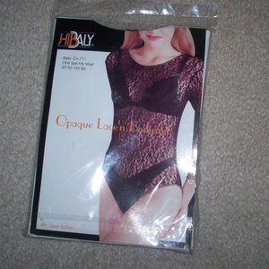 Romantic Sexy Crisp Black Lace Stretch Bodysuit Long Sleeve Open Bottom S/M